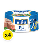 Canned Sealect Fitt Tuna Steak in brine, 165g x4, in a sealed metal can, ideal for salads and cooking.