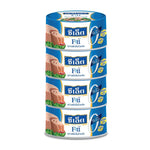 Cans of Sealect Fitt Tuna Steak in Brine, 165g x4, showing the tuna steaks inside the sealed cans.