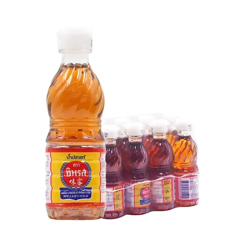 Tiparos Fish Sauce in 60ml bottles, shown in a box of 12, ideal for dry grocery culinary use, produced by TIPAROS.