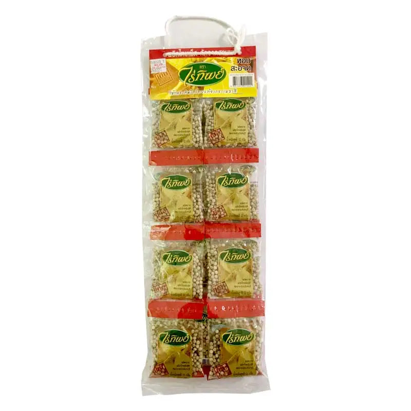 Raitip White Peppercorns in a 12g packet, image showing fresh white peppercorns in a dry grocery product by RAITIP.