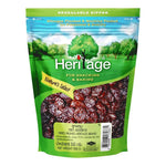 Heritage dried seedless prunes in a 500g package, showing plump, dark dried fruit ready for snacking or cooking.
