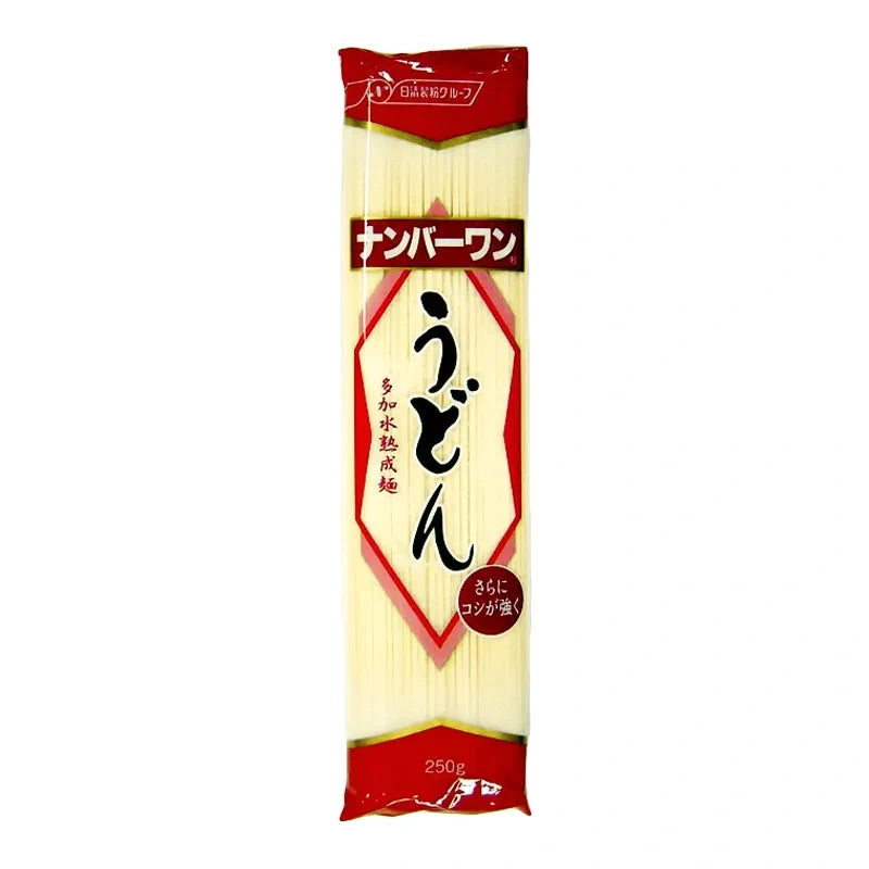 Dry grocery Nisshin Nissin No.1 Udon 200g package with dried udon noodles in a clear plastic wrapper.