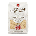 Lamolisana Penne Rigate No.20 dry pasta in 500g package, showcasing uncooked pasta with ridged surface and brand label.