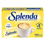 Splenda No Calories sweetener packet, healthy grocery product with a yellow and green label, ideal for sugar replacement.