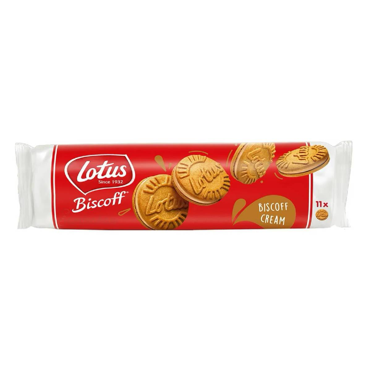 Lotus Biscoff Biscuit Sandwich with creamy filling, a delicious Lotus confectionery snack in a golden biscuit sandwich