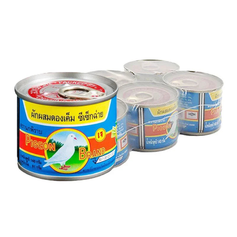 Pigeon Mix Pickled Vegetables in 140g pack, shown in clear image, ideal for dry grocery and Asian cuisine.