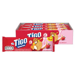 TIGO Sandwich Cookies with strawberry cream, 35g each, packed in a box, perfect for snacks and confectionery.