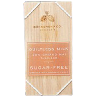 Bohnchen & Co sugar-free milk chocolate bar with 40% cocoa, healthy guiltless milk chocolate in a sleek wrapper