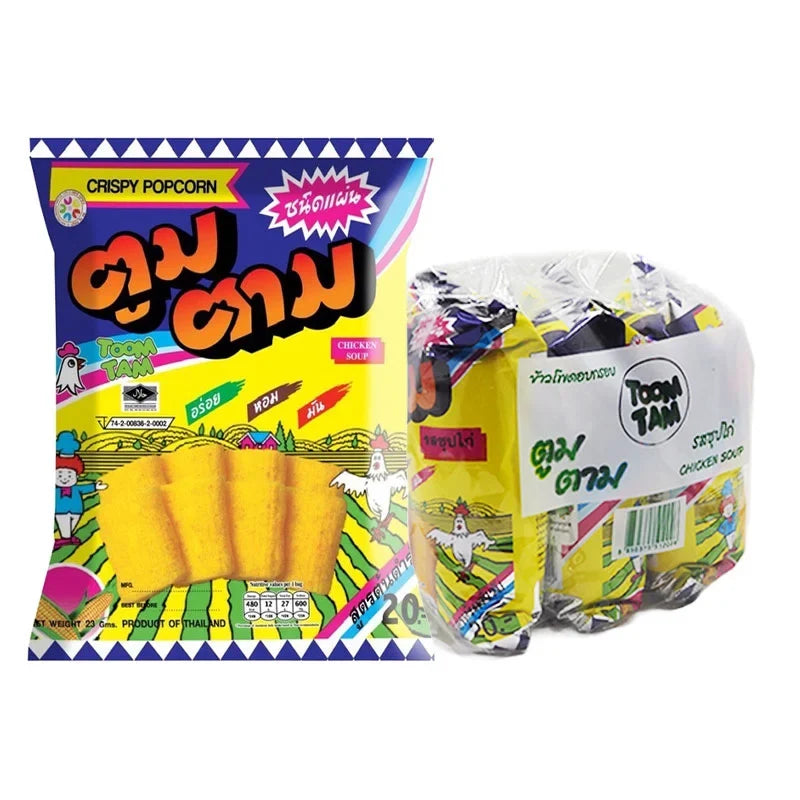 Toomtam Corn Extrude Snack Chicken Soup flavor, 91g x3 packs of dry grocery snack, crispy corn snack with chicken flavor from TOOMTAM.