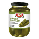 SIS Sweet Dill Pickles 454g jar with sliced dill pickles visible in clear glass jar, featuring fresh green cucumbers and dill herbs.