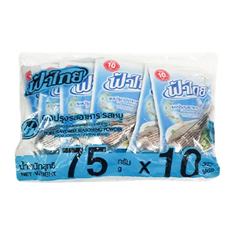 Fathai Pork Powder 75g x10 package, dry grocery product, showing the sealed plastic bags with pork powder inside.