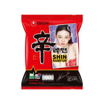Nongshim Shin Ramyun instant noodle soup 120g, dry grocery product with spicy ramen noodles and seasoning packet.