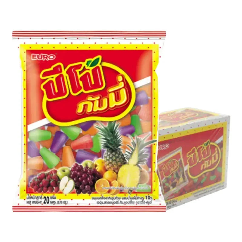 Pipo Gummy Assorted Cup 20g, colorful chewy gummy candies in a clear snack cup from PIPO brand.