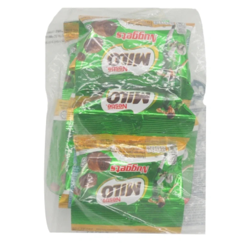 MILO Nuggets Hanging snack pack with 15g portions, featuring chocolate-flavored Milo dry grocery and confectionery product.