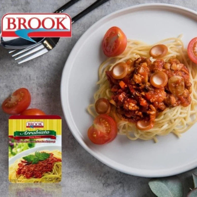 Brook Arrabiata Pasta Sauce in 160g jar, featuring red chili and tomato ingredients, ideal for spicy Italian dishes.