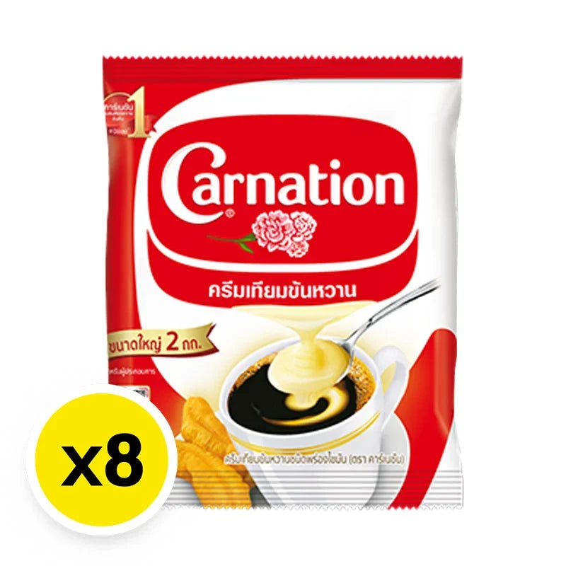 CARNATION sweetened beverage creamer in a 2kg package, ideal for dry grocery. Clear image of the creamer bag with branding details.
