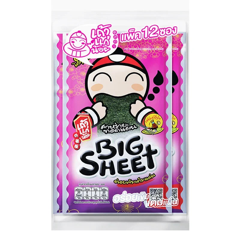TAOKAENOI Big Sheet Seaweed snack with Japanese sauce flavor, 3.2g, crispy dry grocery snack in a colorful package.
