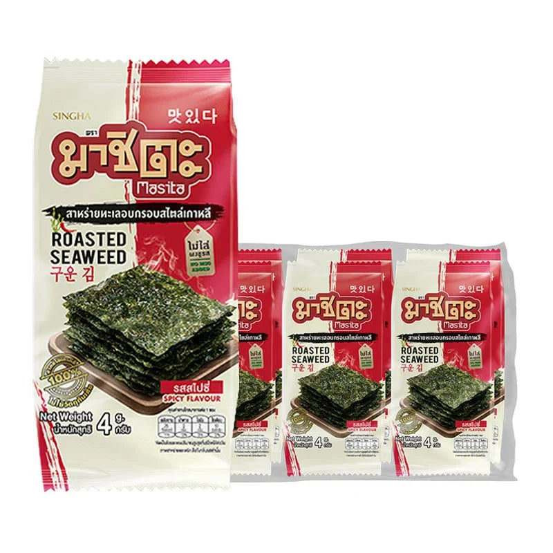 Masita roasted spicy seaweed snack in 4g packs, dry grocery snack food, crispy and flavorful, perfect for snack lovers