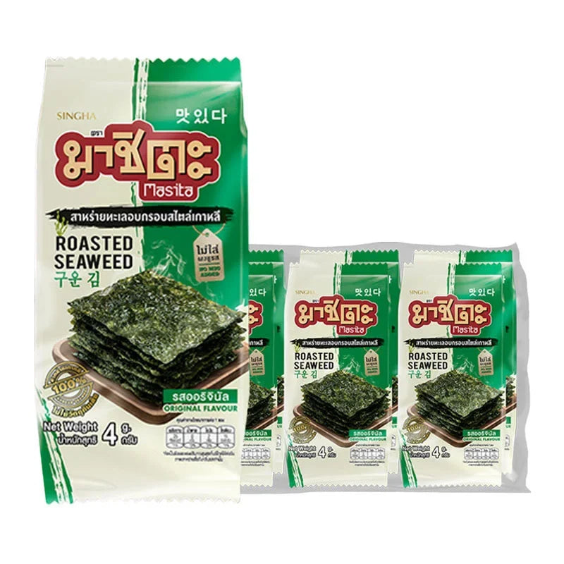 MASITA Roasted Seaweed Original Flavour 4g snack pack, crispy dry grocery with savory seaweed flavor, ideal for healthy snacking