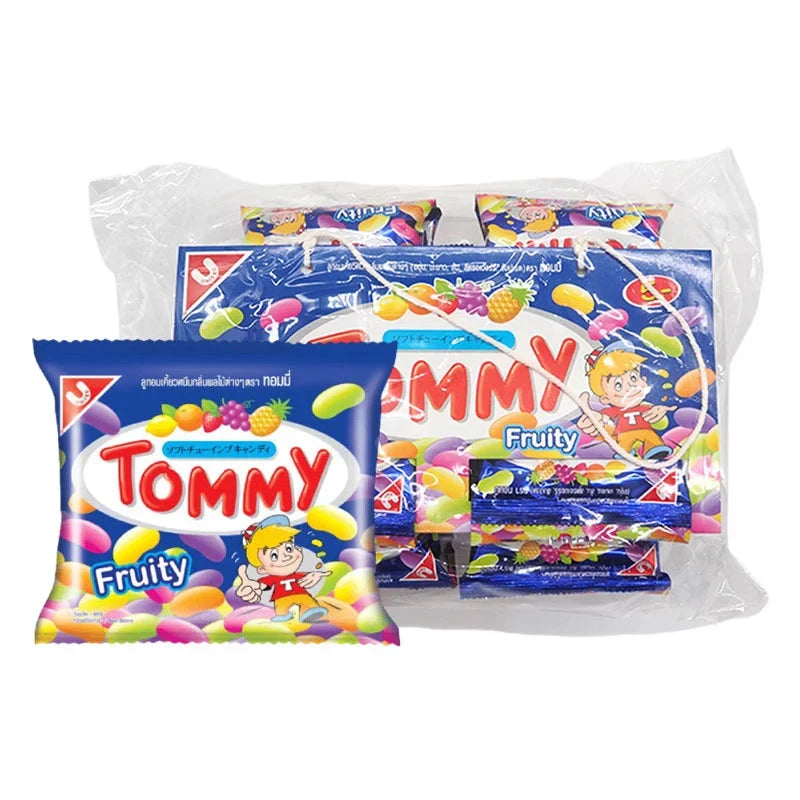 Tommy Jelly Bean 15g snack pack, colorful assorted fruit jelly beans in clear packaging, ideal for dry grocery and confectionery.