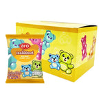 A box of ARO Mini Bear Gummy Jelly snacks, 20g packs, featuring colorful bear-shaped gummies in clear packaging.