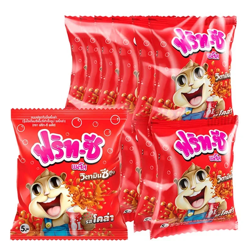 FRIT-C Frit-c Plus Gummy Cola flavored candies in a 22g pack, shown in a colorful snack image for dry grocery and confectionery.