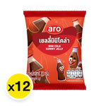 A box of ARO Mini Cola Gummy Jelly candies, 20g packs, featuring colorful cola-flavored gummy candies for snacks and confectionery.
