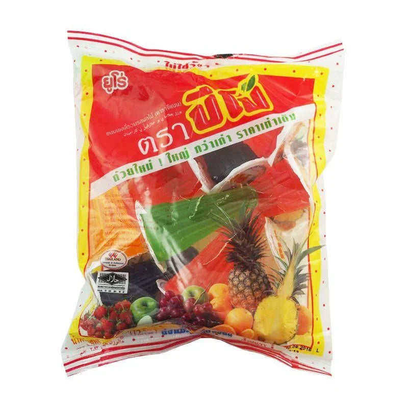 Pipo Carrageenan Jelly Mixed Fruit Flavor snack pack showing six colorful jelly candies in clear packaging.