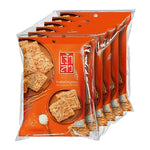Chao SUA rice cracker with pork floss, 30g packet, showing crispy rice snack topped with savory pork floss in a clear package