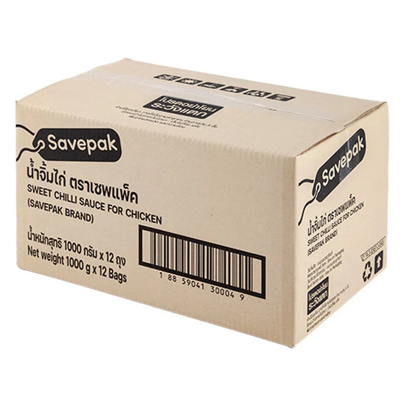 Savepak Chicken Sauce 1kg bottle, dry grocery product, with label showing brand and product details, set of 12 bottles.