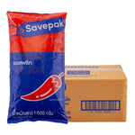 Savepak Chilli Sauce 1kg bottle, dry grocery product with vibrant red chili sauce visible in the image.