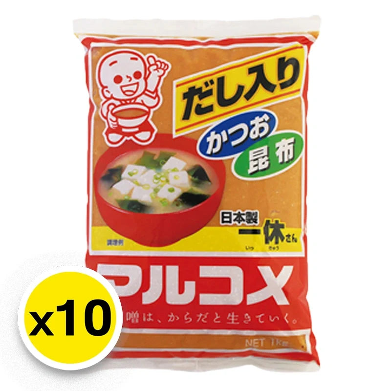 Ikkyu San Marukome Miso Soup dry grocery, 1kg x10 packs, showing the packaged miso soup product in a clear view.