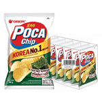 Orion Poca Chips Korean seaweed flavor snack in 60g packs, stacked in a clear bag, dry grocery snack item.