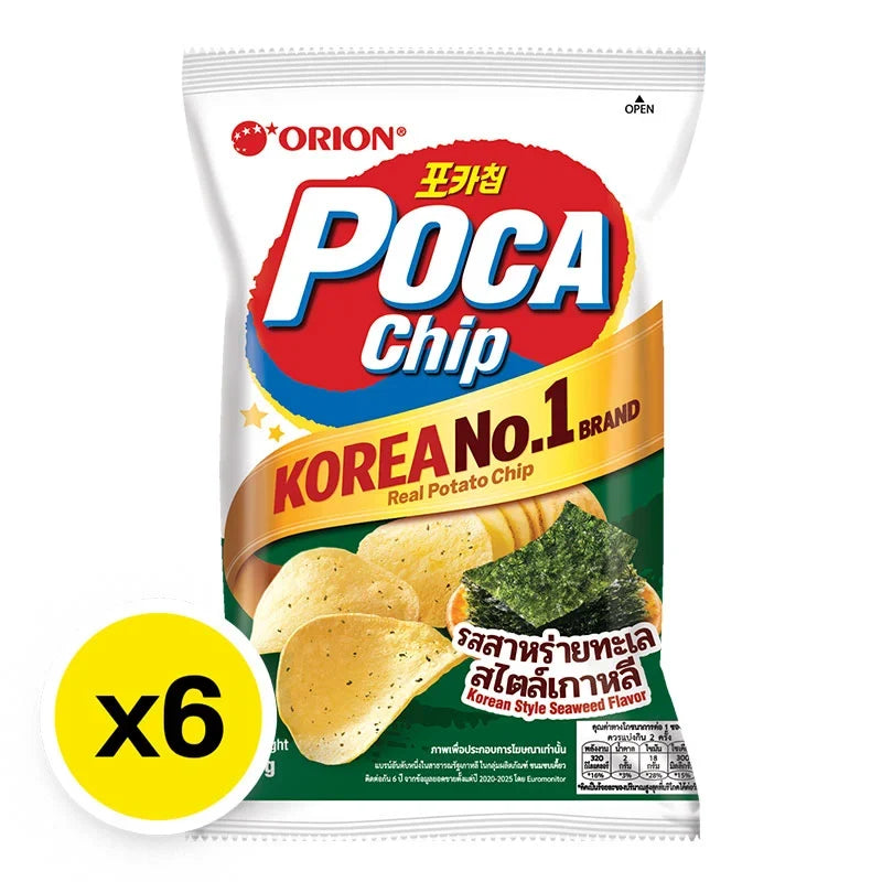 Orion Poca Chips Korean Seaweed Flavor in 60g packs, a crispy snack from the dry grocery and snack confectionery category.