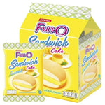 Fun-o Sandwich Cake Custard snack, 13g per piece, packaged in a tray of 12, ideal for dry grocery and confectionery treats.