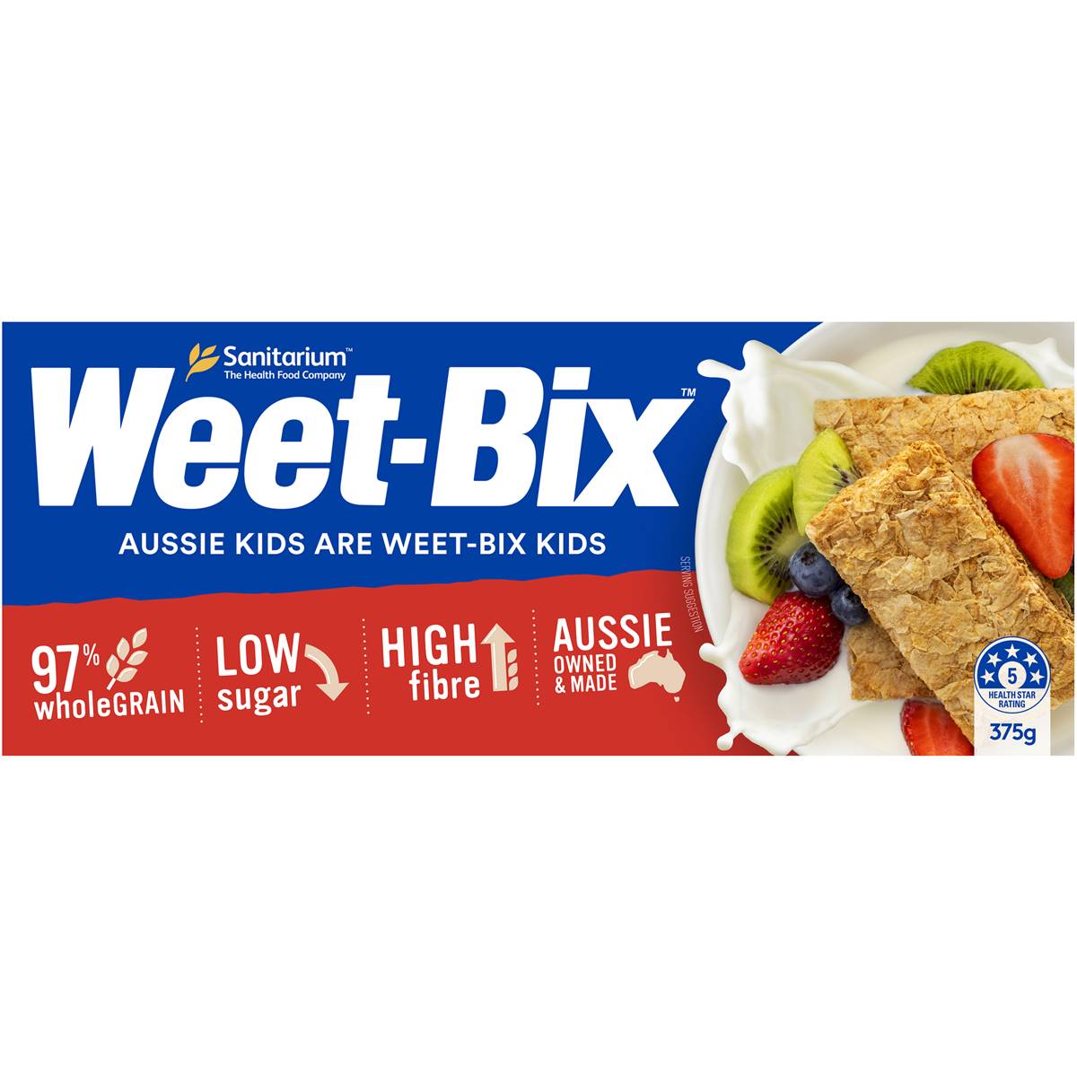 Sanitarium Weet Bix breakfast cereal in a box, showing the healthy whole grain wheat flakes typical of this grocery product