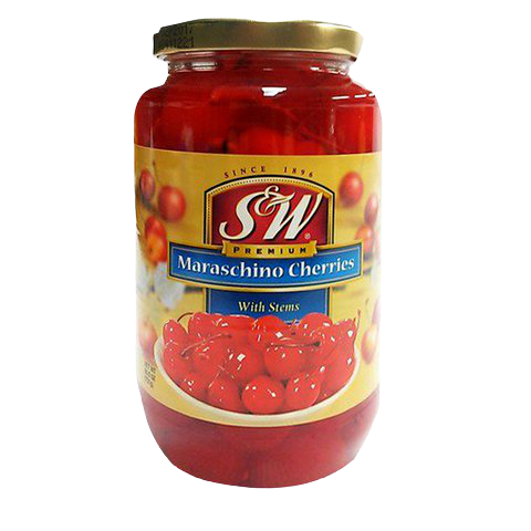 Fresh S&W red cherries with stems, ripe and vibrant, ready for snacking or cooking.
