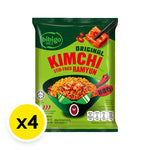 BIBIGO Bibigo instant stir-fried ramen noodles with kimchi flavor, 122g pack, shown in a colorful bowl with noodles and kimchi.