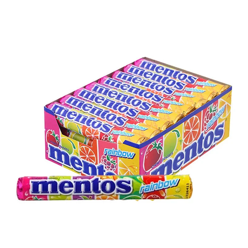 Mentos Soft Rainbow Candy pack with 24 pieces, colorful chewy candies from Mentos, ideal for snacks and confectionery.