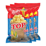 TOP UP Corn Snack Milk 75g x3, dry grocery snack pack, crunchy corn snack with milk flavor in a multi-pack, branded TOP UP.