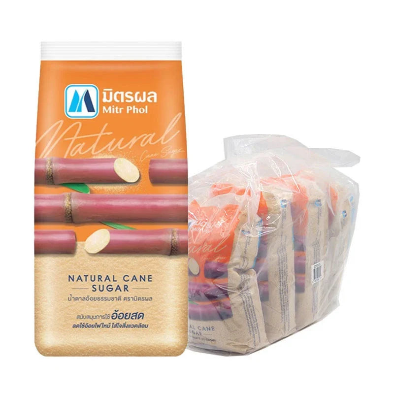 Mitr Phol natural cane sugar 1kg pack, five bags shown, ideal for baking and cooking in dry grocery products.