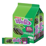 Fun-o sandwich cookie with green tea filling, 40.5g, showcasing a crispy cookie with vibrant green tea filling inside.
