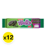 Fun-o sandwich cookie with green tea filling, 40.5g, showcasing a crispy cookie layered with vibrant green tea-flavored filling.
