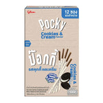 Pocky Cookies & Cream snack sticks in 11g package, dry grocery confectionery with biscuit and cream flavor from POCKY.