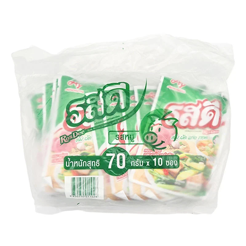 Rosdee Seasoning Powder Pork 70g x10 package showing dry seasoning powder in a clear container, ideal for cooking pork dishes.