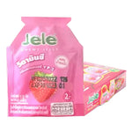 Jele Chewy Jelly Carrageenan Strawberry snack in 18g package, chewy confectionery with strawberry flavor and textured jelly appearance.