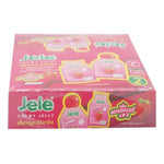 Jele Chewy Jelly Carrageenan Strawberry snack package showing bright red and pink strawberry-flavored chewy jelly candies in 18g pack