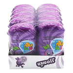 Lotte Gum Fusen Blueberry 15g pack, colorful confectionery snack with blueberry flavor, displayed in a row of ten packs.