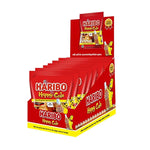 Haribo Gummy Happy Cola candies in 14g packs, colorful cola-flavored gummy snacks, display of multiple packs on a white background.