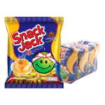 SNACKJACK Green Pea Snack with Spicy Volcano Scallops flavor in 62g packs, dry grocery snack for crunchy, spicy snack lovers.